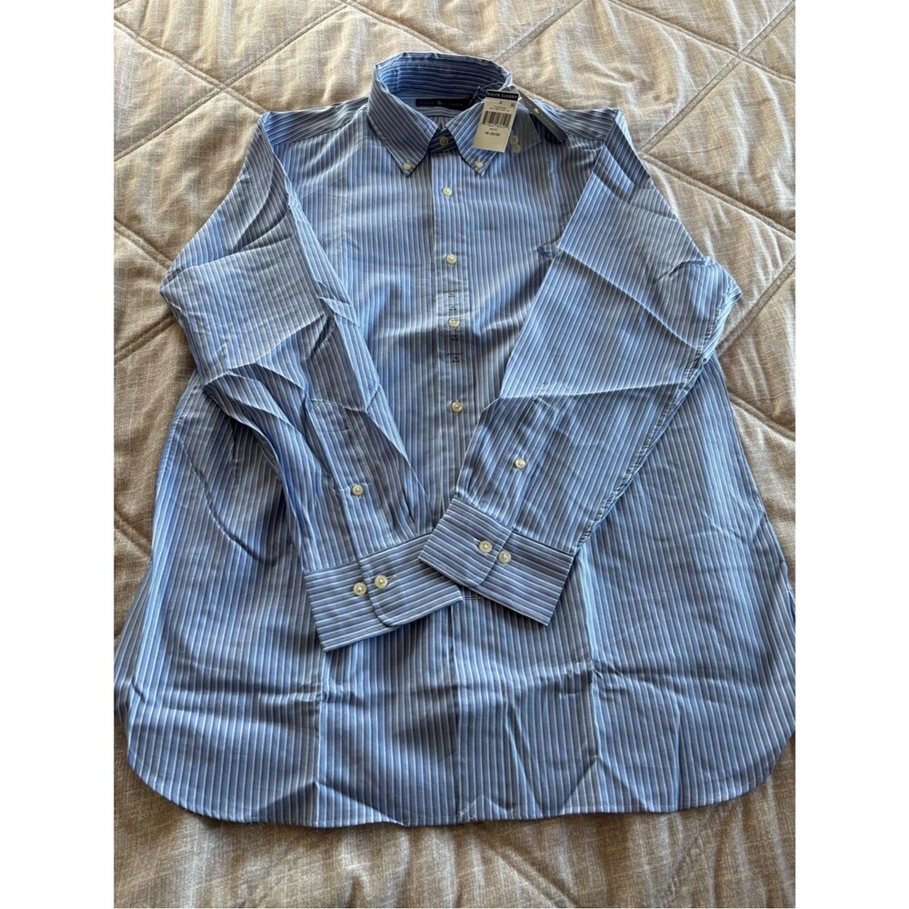Polo Ralph Lauren: Striped Blue Long Sleeve Dress Shirt, NWT, Unused, Size M